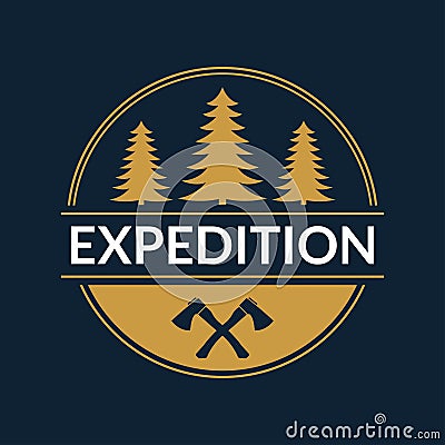 Expedition emblem or logo. Forest label. Camp, outdoor adventure design concept. Vector illustration Vector Illustration